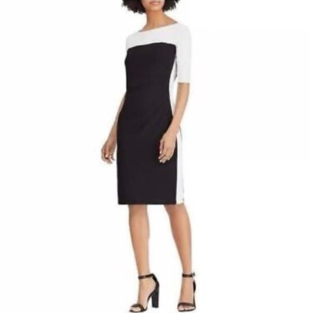 Chaps nautical ruched pull over sheath dress flattering comfortable size Large